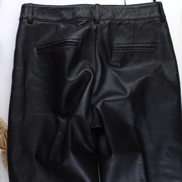 Vs2 by Vakko Black Leather Raw Hem Women's Pants Sz 4 - Picture 9 of 10